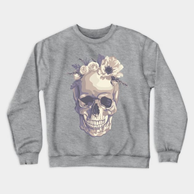 Skull With Flower Crown Crewneck Sweatshirt by Slightly Unhinged